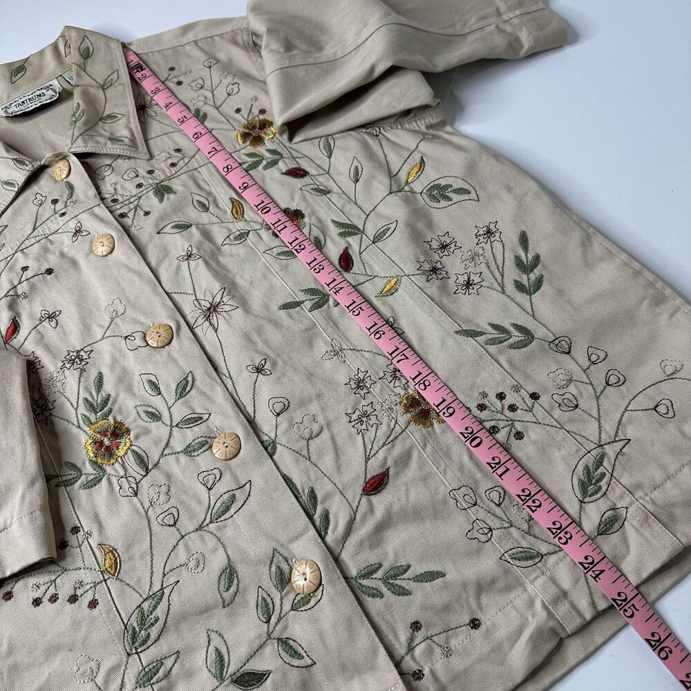Tantrums Embroidered Floral Khaki‎ Jacket Size XL Vintage Fall Cottagecore Boho - Picture 11 of 16